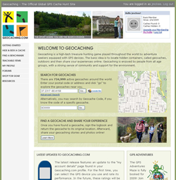 Geocaching homepage